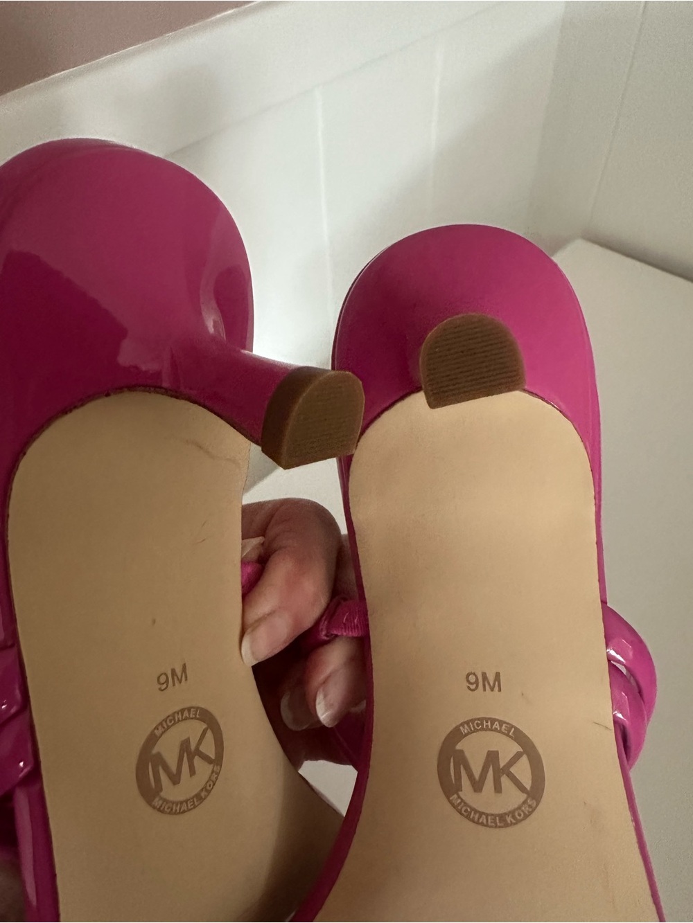 Michael Kors Pink Strappy Patent Kitten Heel Sandals - Picture 5 of 16